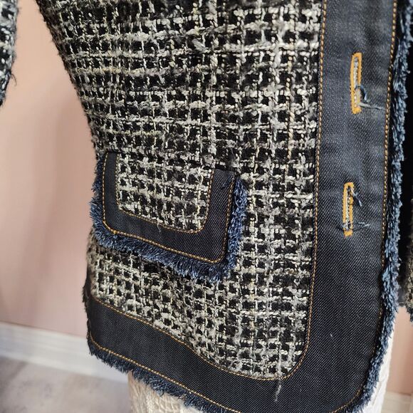 Flawless Morgan de toi unique tweed denim fringe unique jacket blazer T 40 L - Picture 4 of 13